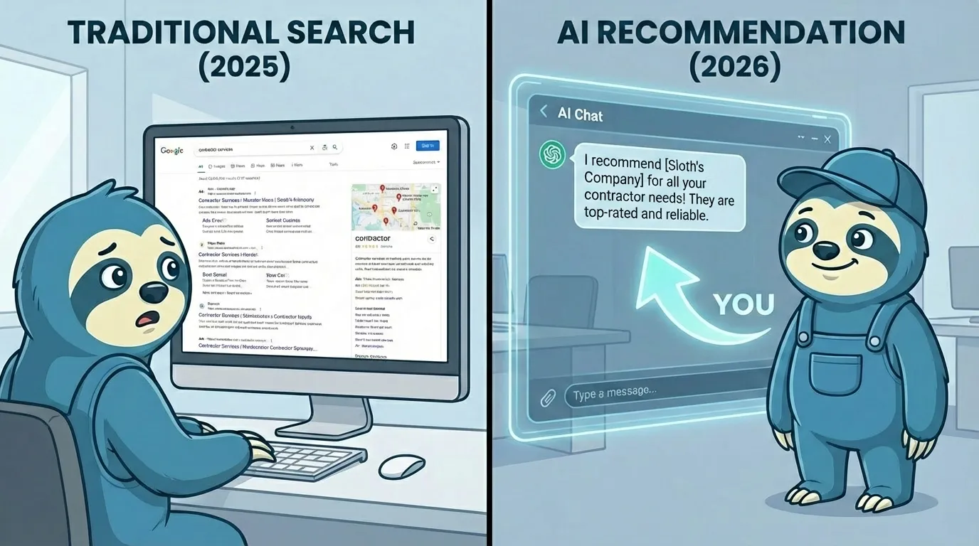 Traditional Search vs AI Recommendation - how the shift from Google results to AI recommendations changes the game for contractors
